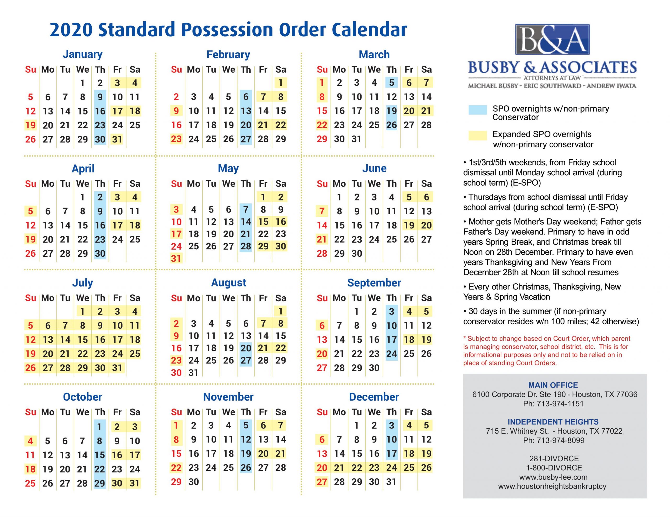 Texas Standard Possession Order Calendar 2021 | 2021 Calendar